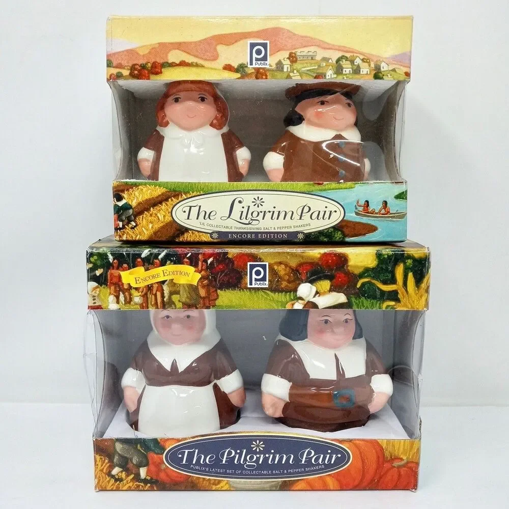 *READ* Vintage Publix Pilgrim Pair Salt & Pepper Shakers Encore Edition LiLGRIM